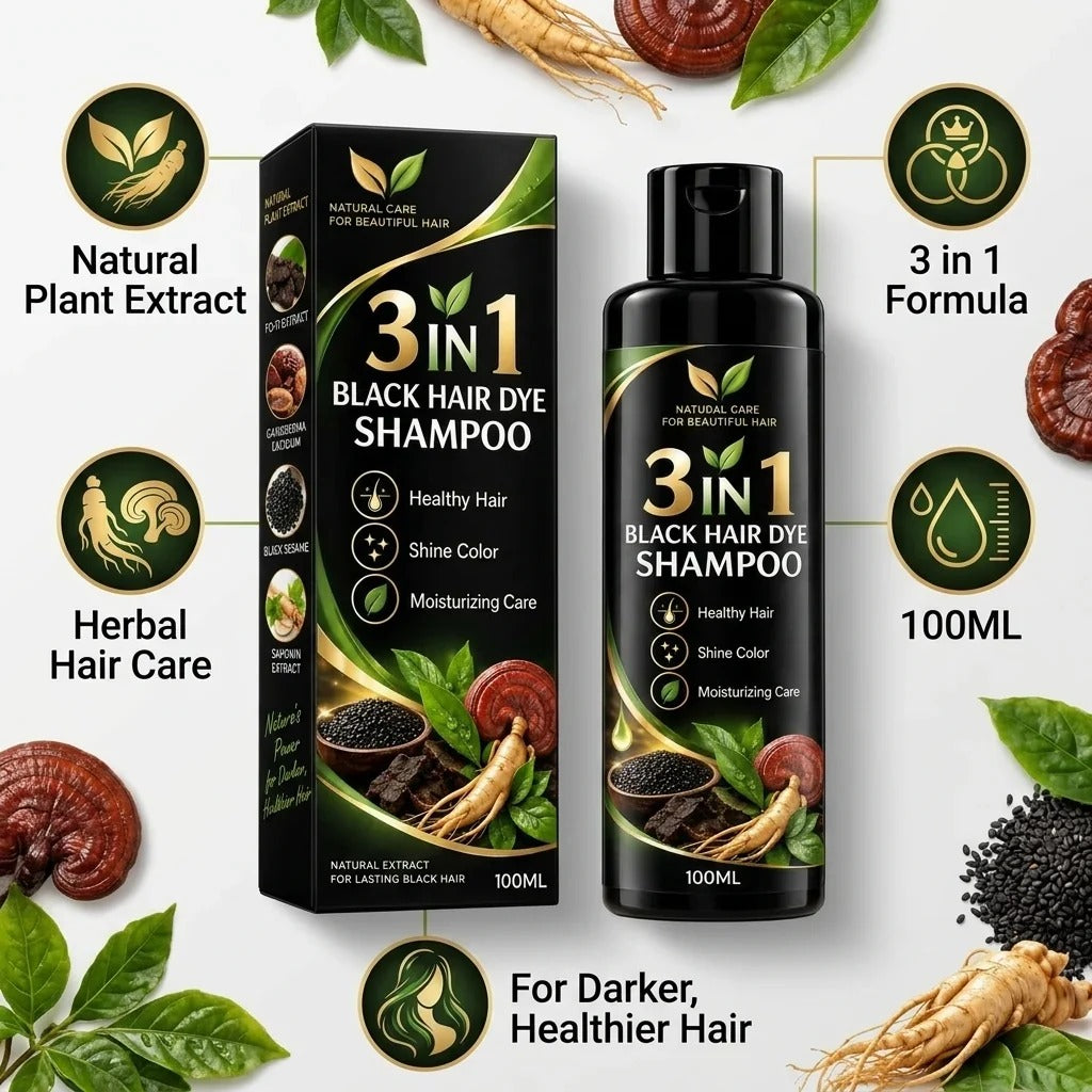 3-in-1 Black Hair Dye Shampoo