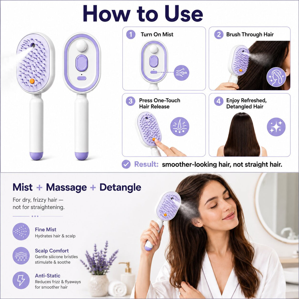 YOUANDME™ 4-in-1 Electric Hair Straightener Massage Keratin Brush