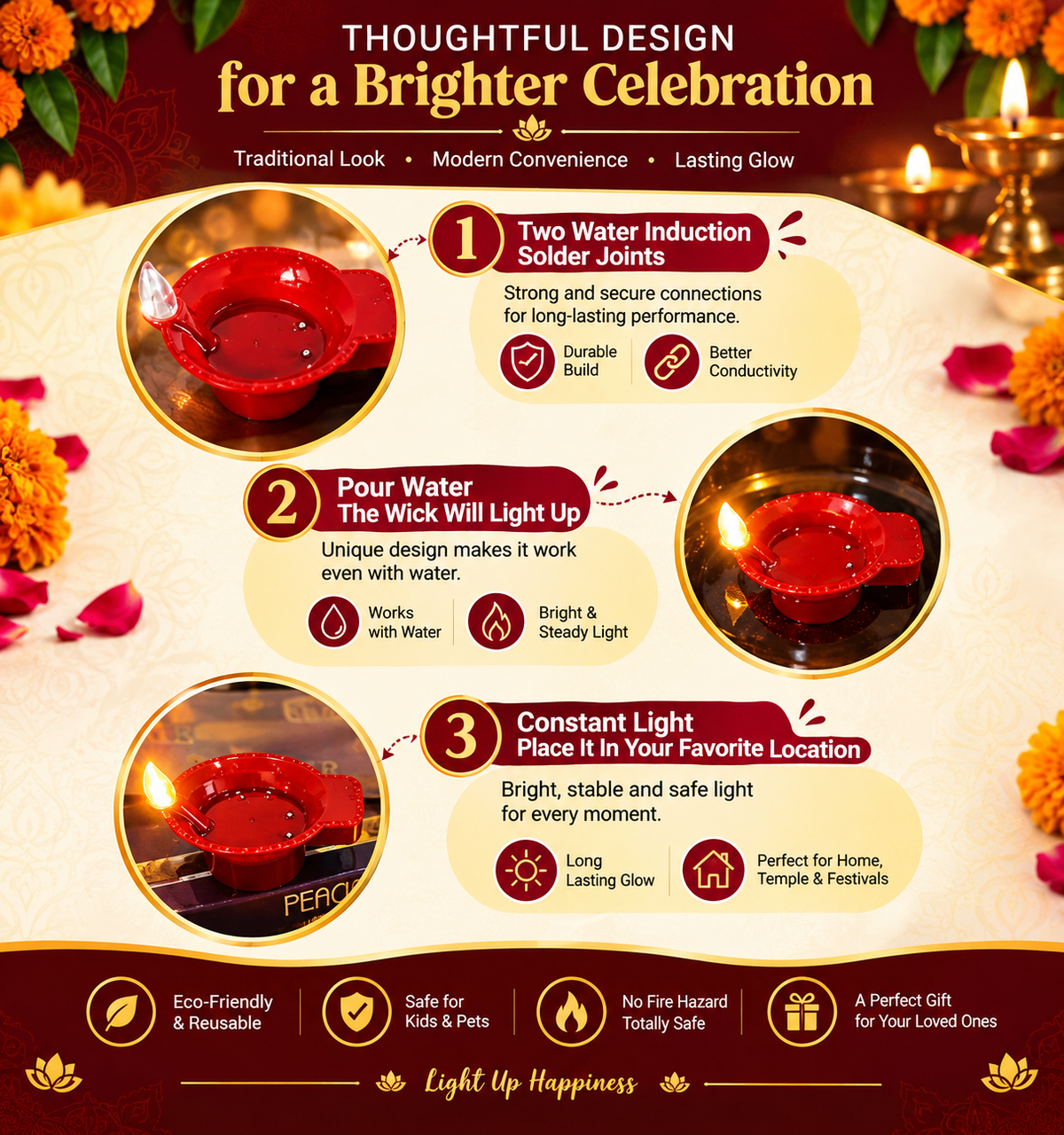 Water Sensor Diya Electric LED Diyas (Pack of 12)