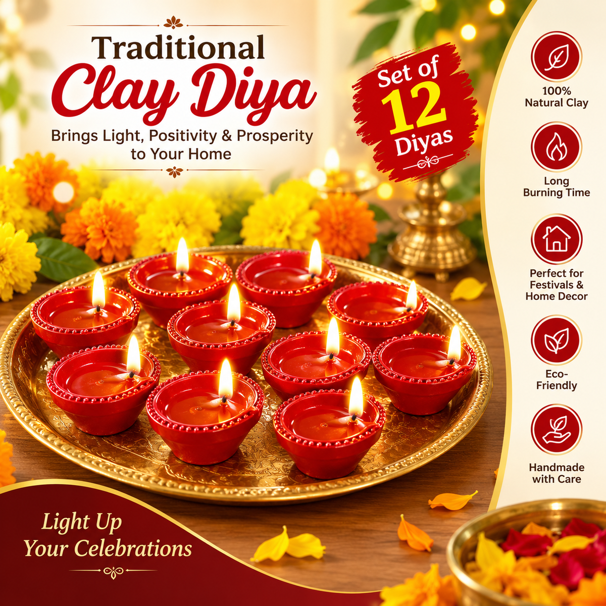 Water Sensor Diya Electric LED Diyas (Pack of 12)